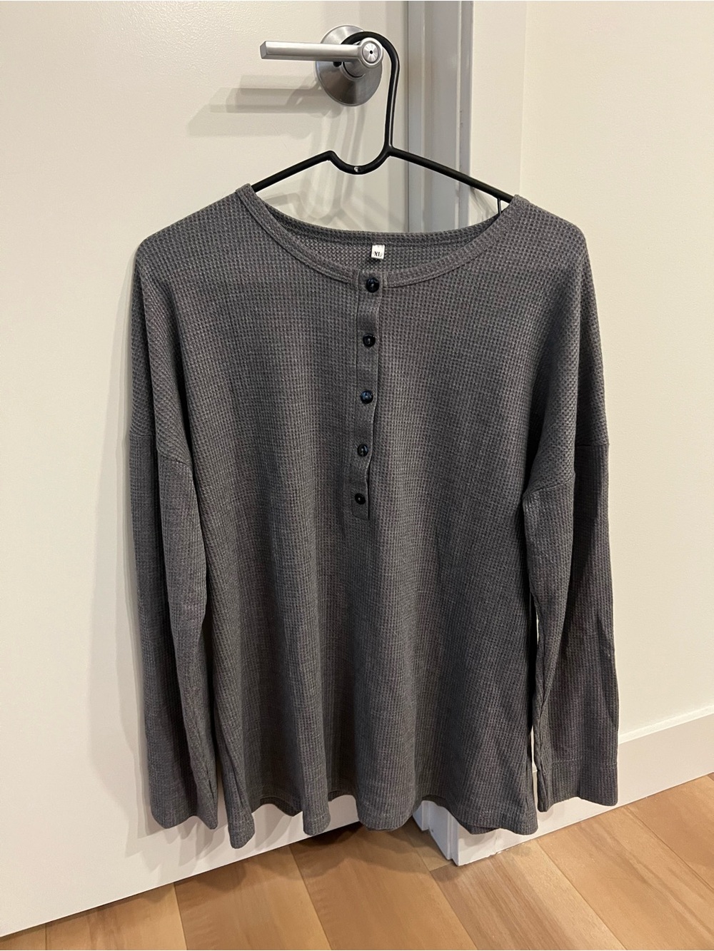 Women’s Gray Waffle Henley Long-Sleeve Shirt
